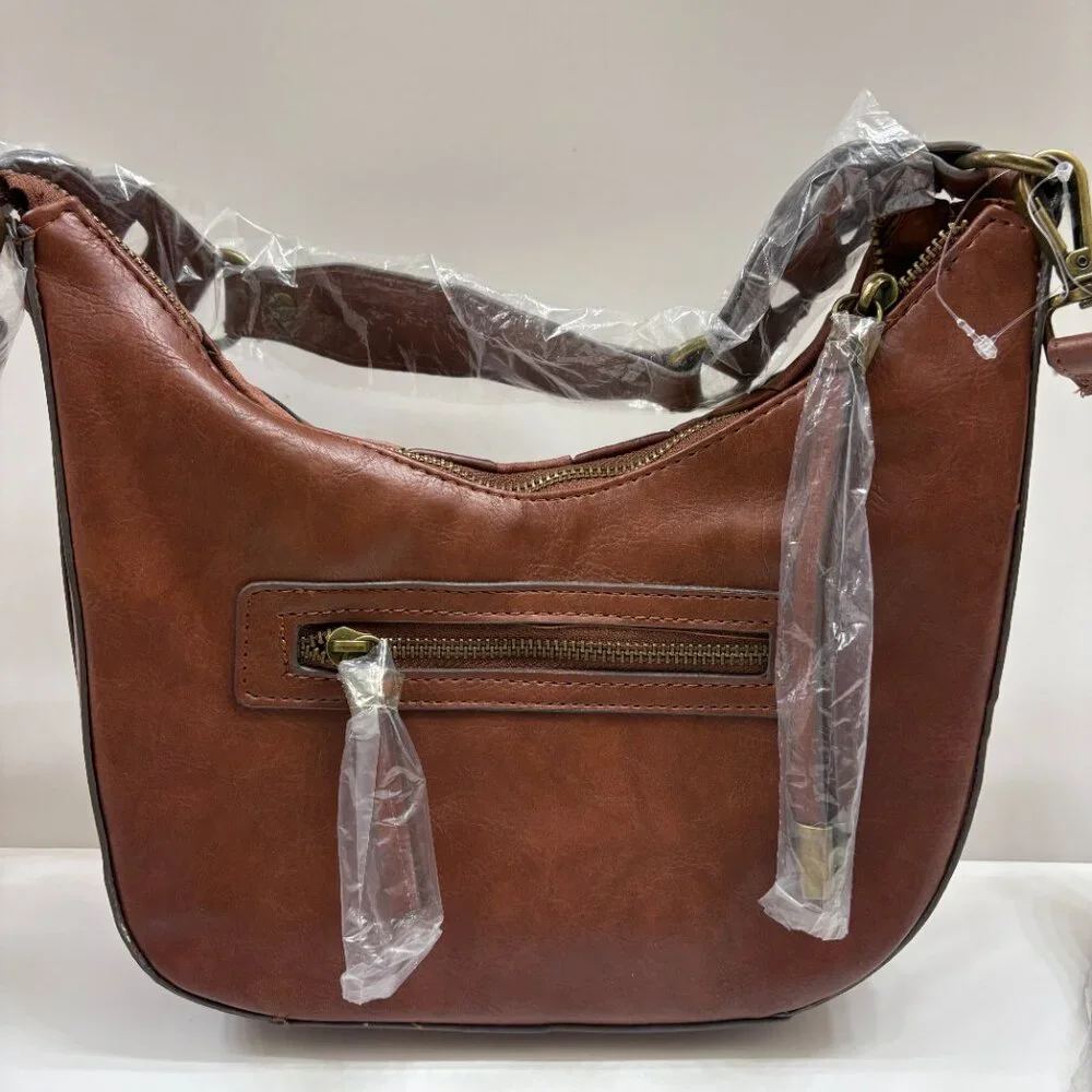 Time and Tru - Alice Crossbody Woven Vegan Brown Leather Hobo Bag - NWOT
